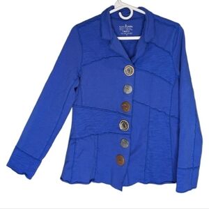 Neon Buddha Womens Royal Blue Mixed Buttons Patchwork Jacket Size Medium